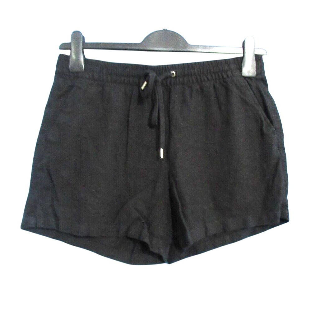 H&M Women's Midweight LINEN BLEND Side Pockets HIGH RISE Black SLOUCHY SHORTS 6